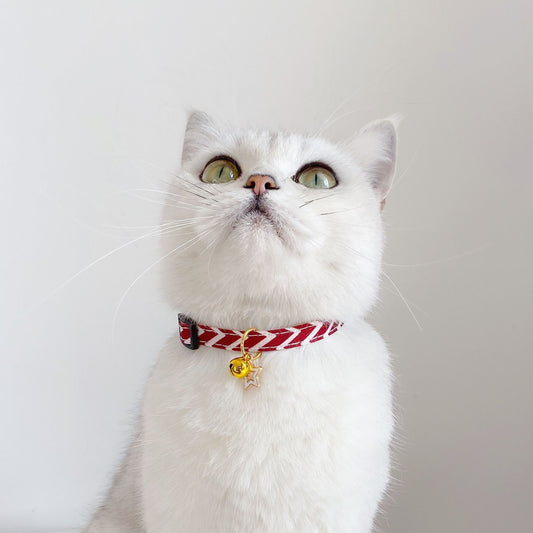 Pentagram Geometry Striped Bell Adjustable Pet Collar - Stylish & Comfortable for Cats & Dogs