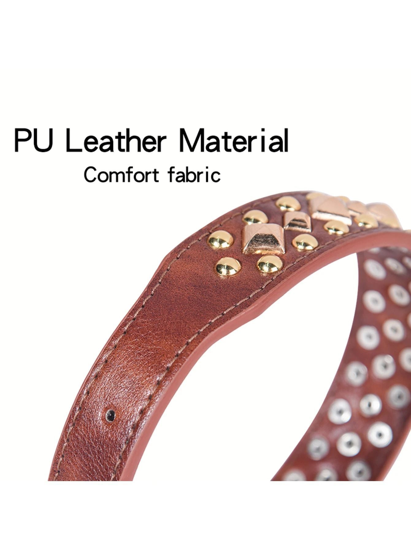Rivet Leather Golden Pet Dog Collar - Retro Style, Durable and Stylish for Dogs