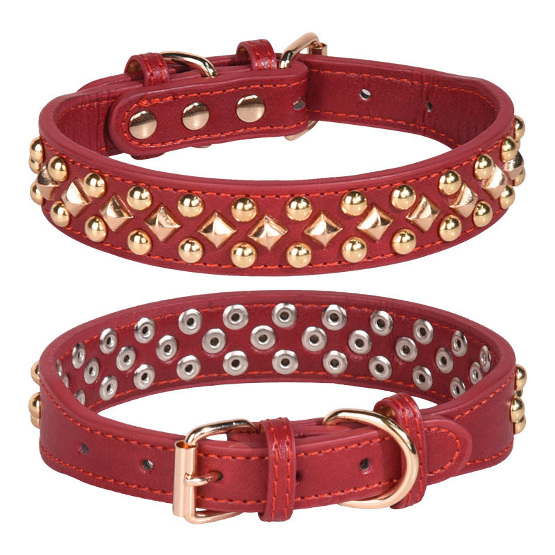 Rivet Leather Golden Pet Dog Collar - Retro Style, Durable and Stylish for Dogs