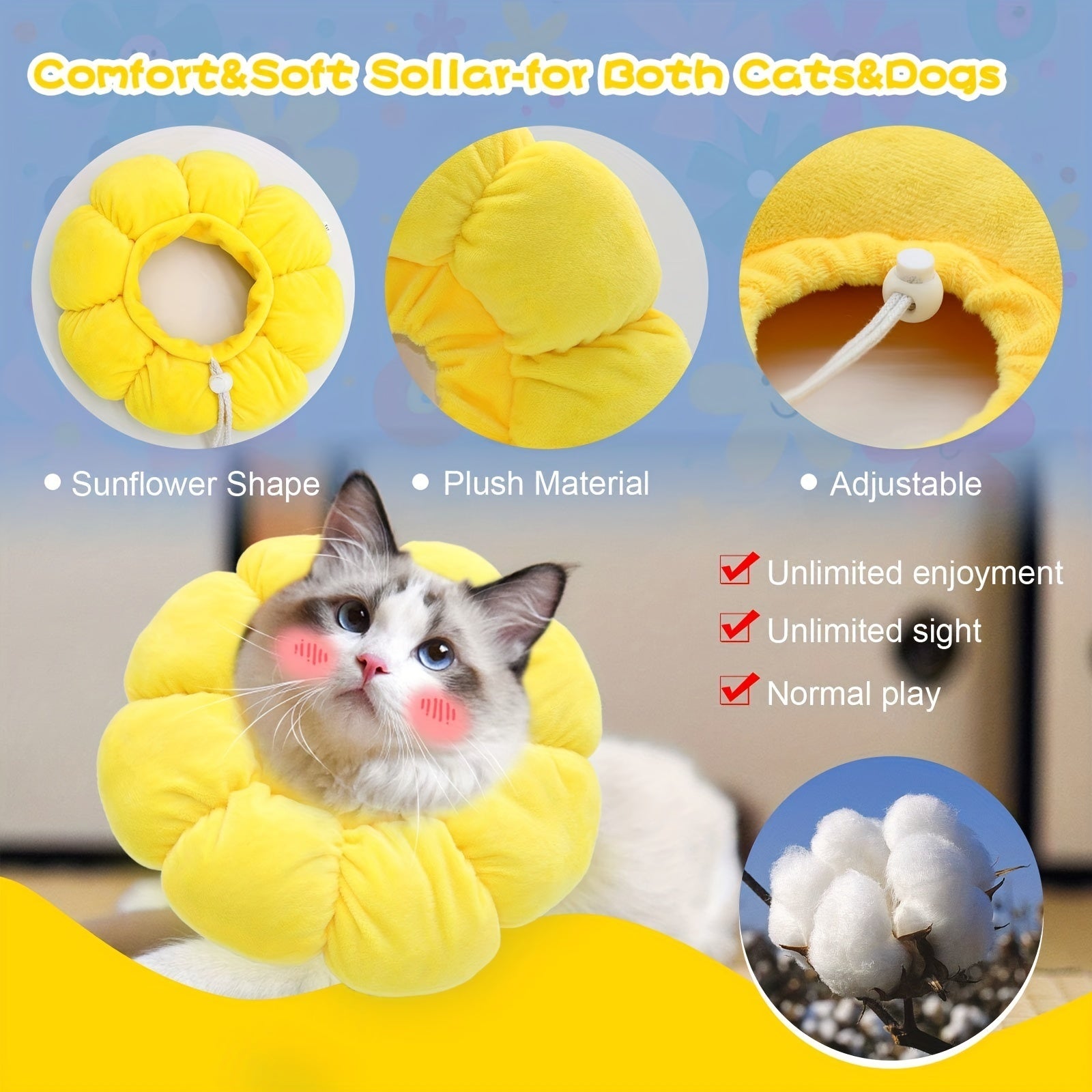 Sunflower Recovery Collar for Cats - Small, Comfortable, and Promotes Wound Healing